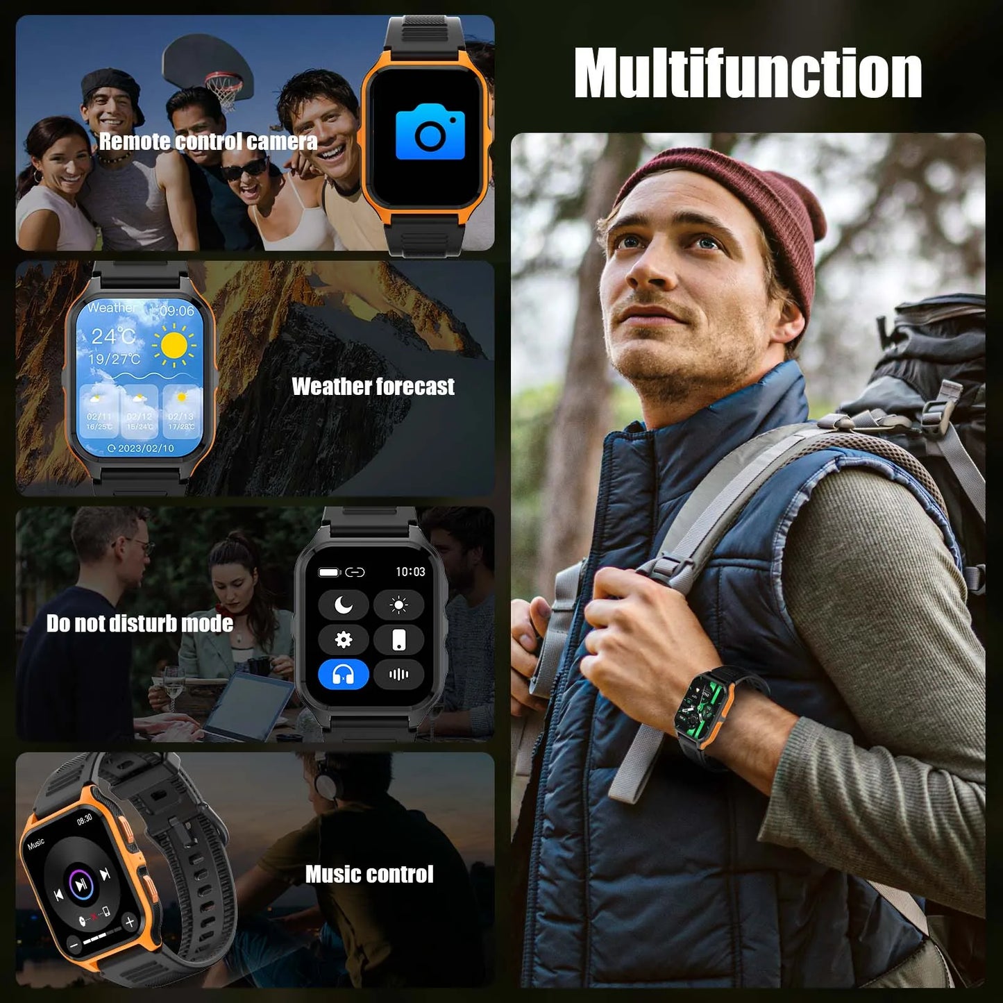EIGIIS NewSmart Watch 3ATM Waterproof 100+ Sports Modes Heart Rate Blood Pressure Oxygen Saturation Monitoring HD Audio CallsP73