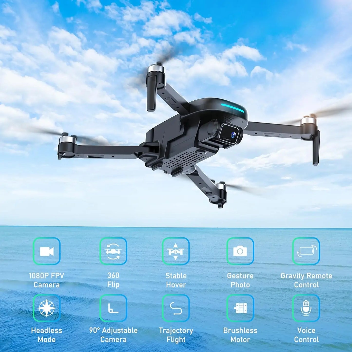1080P HD Camera Drone with Brushless Motor, One Key Take Off/Landing, Altitude Hold, Gesture Selfie for Kids Beginners