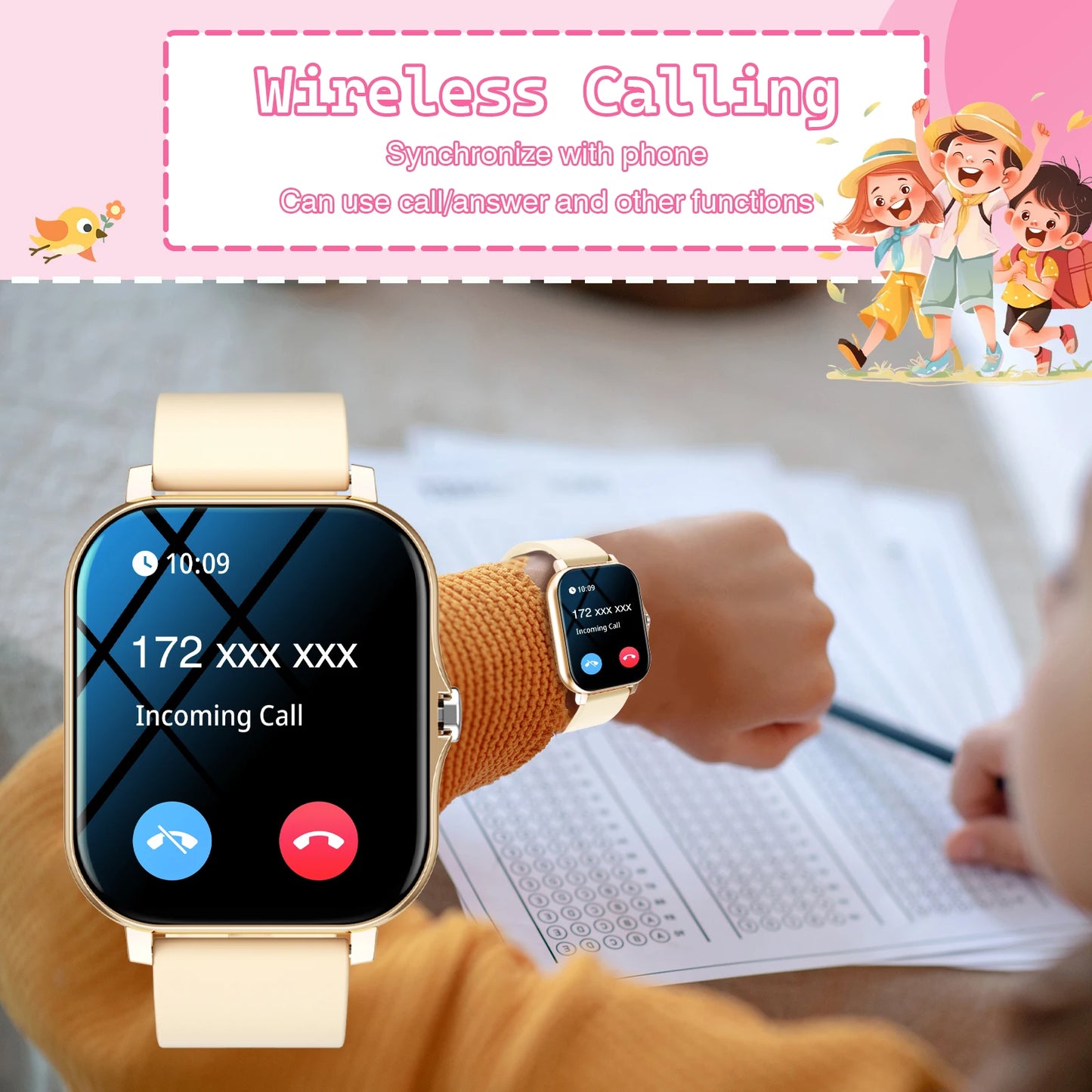 Kids' Smart Watch With Wireless Calling, Multi-Sport Modes,Sports Watch For Iphone/Android