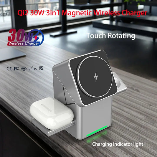 25W 3in1 Magnetic Wireless Charger Stand Fast Charging Dock for iPhone 16 15 14 13 Max Samsung S23 S22 S24