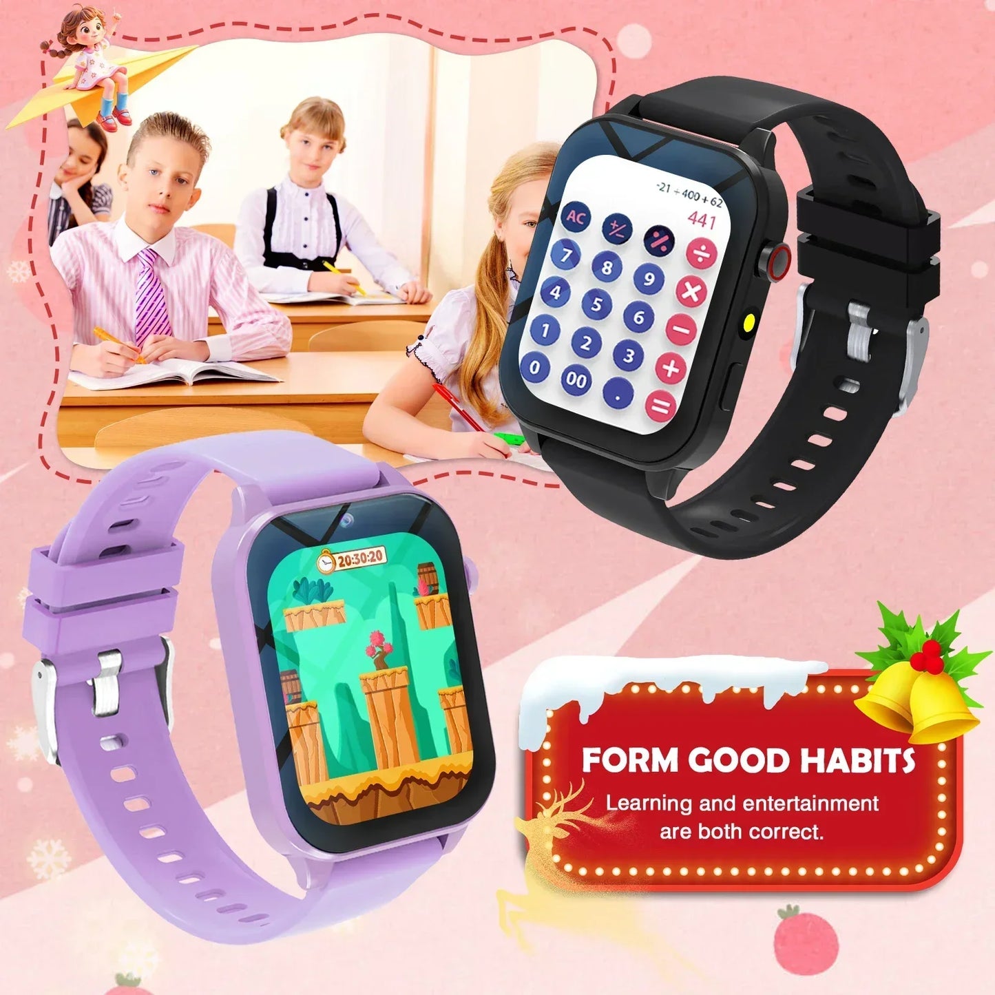 Kids Games Smart Watch 18 Games Camera Waterproof Flashlight Sleep Monitoring For Birthday Holiday Gift Boy Girl Children