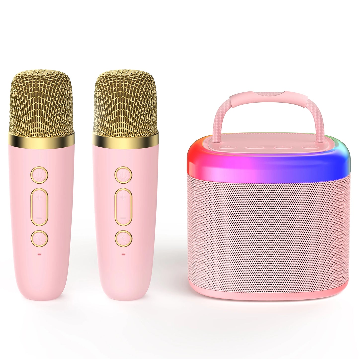 Mini Karaoke Machine，Portable Bluetooth Speaker with 2 Wireless Microphones,Birthday Gifts Suitable for Girls Aged 4 to 12