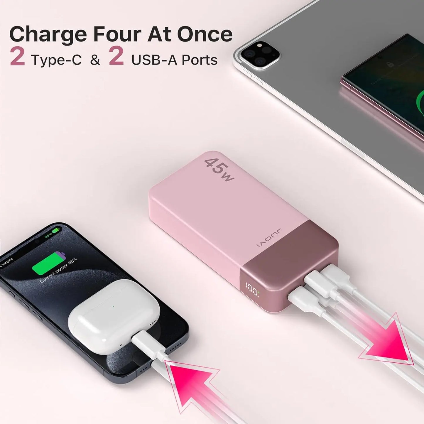 JUOVI 20000mah Power Bank 45W Fast Charging Battery Pack with LED Display for iPhone Android Laptop etc