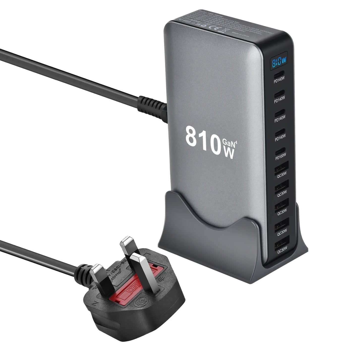 810W GaN Charger USB C Fast Desktop 10-port USB Type C PD3.1 Charger Fast Charging for iPhone Samsung Xiaomi Macbook