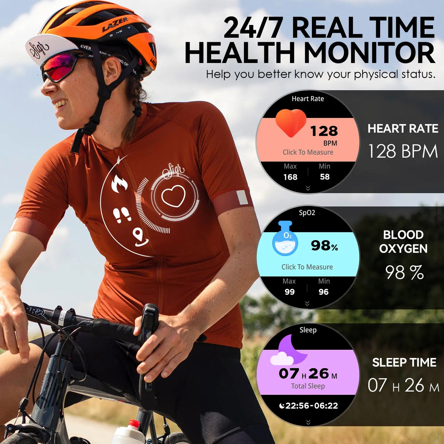 EIGIIS Smart Watch for Men with LED Flashlight 100+Sport Modes 3ATM Waterproof Fitness Tracker with Sleep Heart Rate Monitor