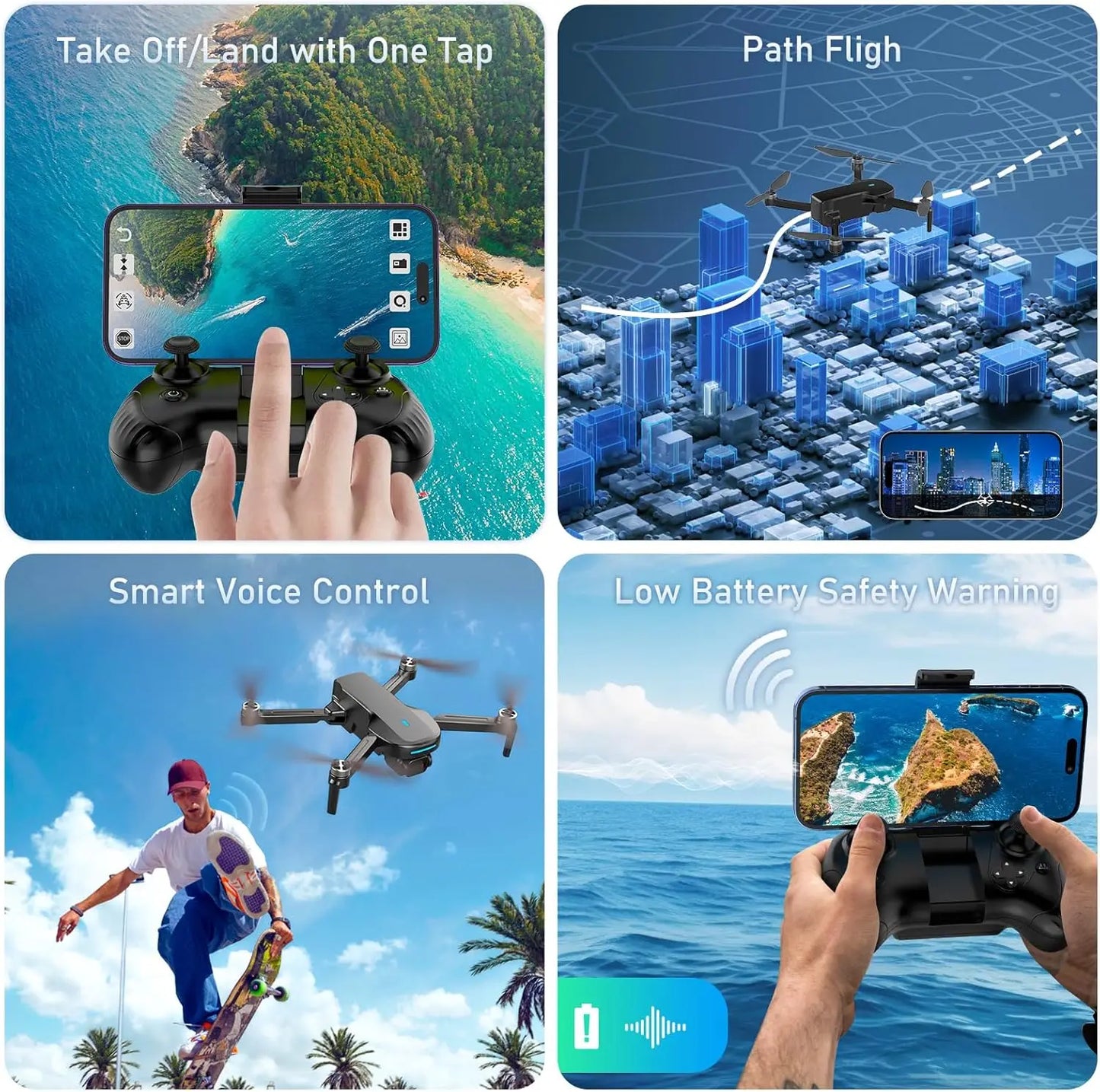1080P HD Camera Drone with Brushless Motor, One Key Take Off/Landing, Altitude Hold, Gesture Selfie for Kids Beginners