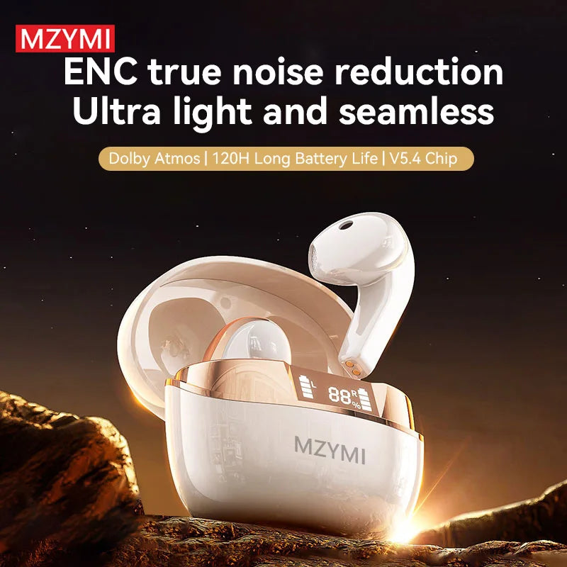MZYMI Q13 Bluetooth Wireless Earphone ENC Noise Cancelling HD Call Headphone LED Digital Display Sport Gaming Headset With Mic
