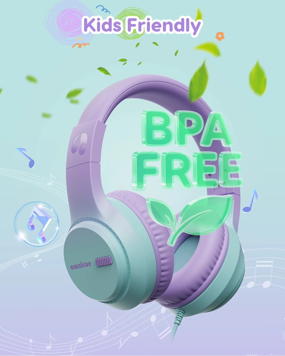 AWATRUE Kids Wired Headphones HK07 Stereo Sound Earphone with Mic Music Study Headset Limited Volume 74dB/85dB for Children
