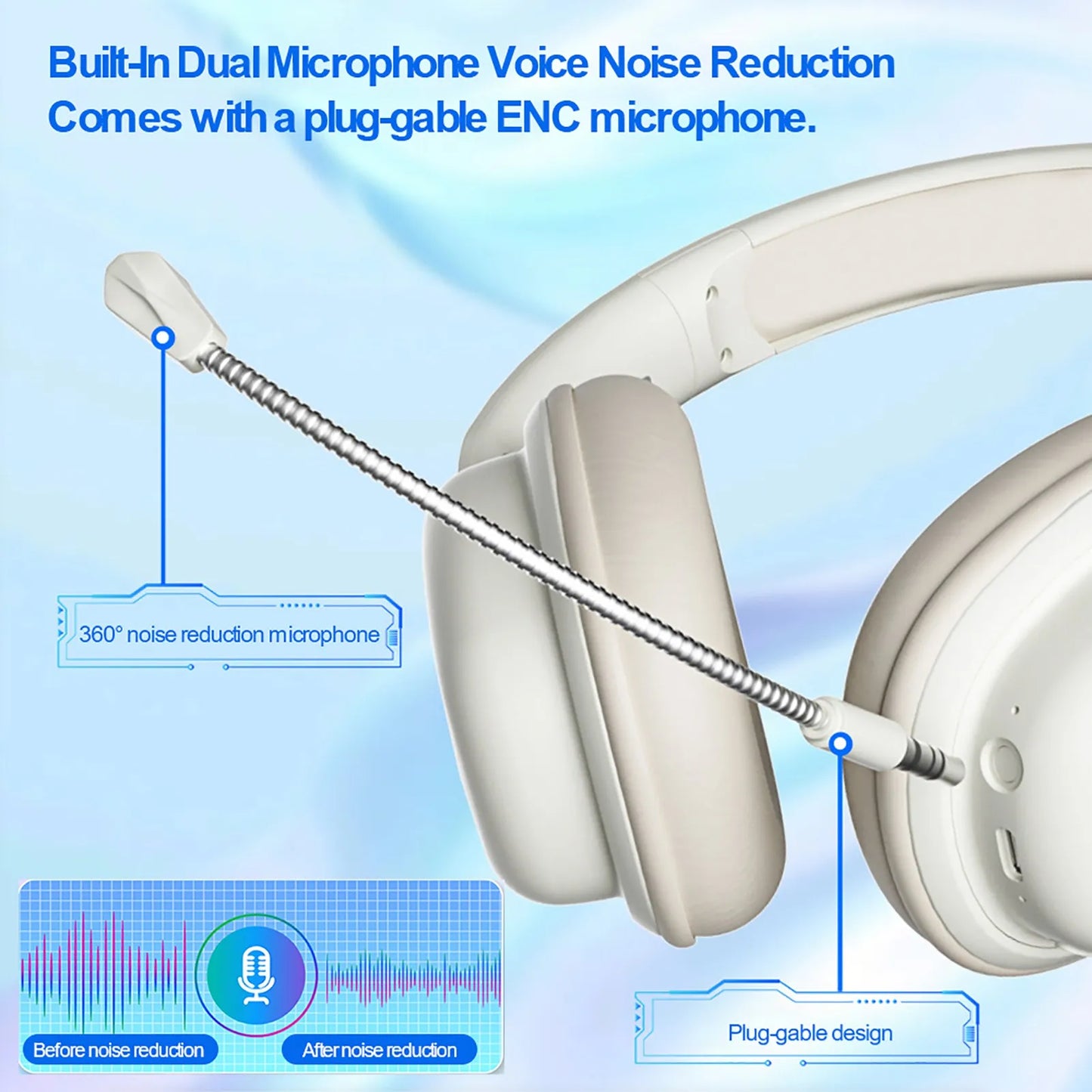 Over Ear Headphone Wireless Gaming Headset BT5.3 Over Ear Headphone with Mic 3.5mm Foldable Earphone Wireless PC Headset