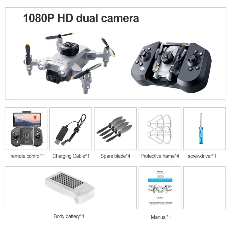 Mini V30 WiFi FPV Drone With 4K HD Dual Camera Obstacle Avoidance Drones Foldable RC Quadcopter Gift for Adults Kid Black Grey