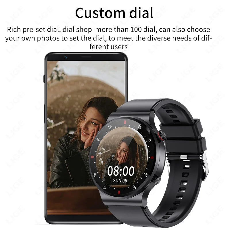 LIGE ECG+PPG Bluetooth Call Smart Watch 2025 Men AMOLED Full Touch Sports Watch Women Men Smartwatch Waterproof For Android Ios