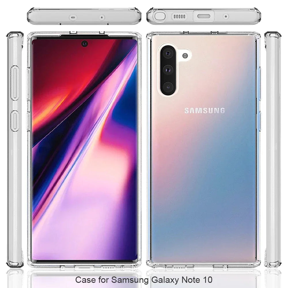 Soft TPU Frame + Transparent Hard PC Back Cover Shockproof Crystal Clear Phone Case For Samsung Galaxy Note 10 Pro Note10 Plus