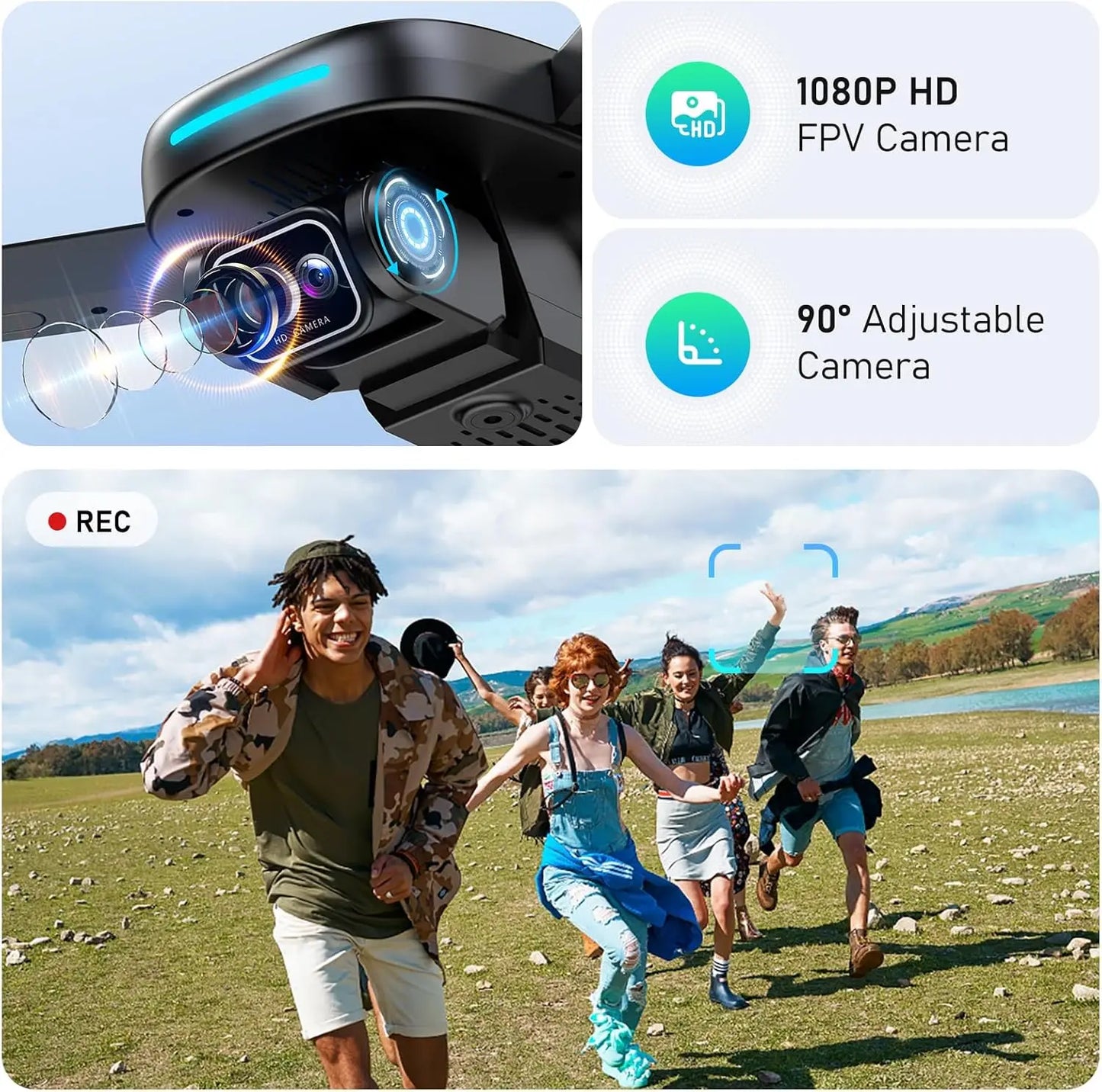1080P HD Camera Drone with Brushless Motor, One Key Take Off/Landing, Altitude Hold, Gesture Selfie for Kids Beginners