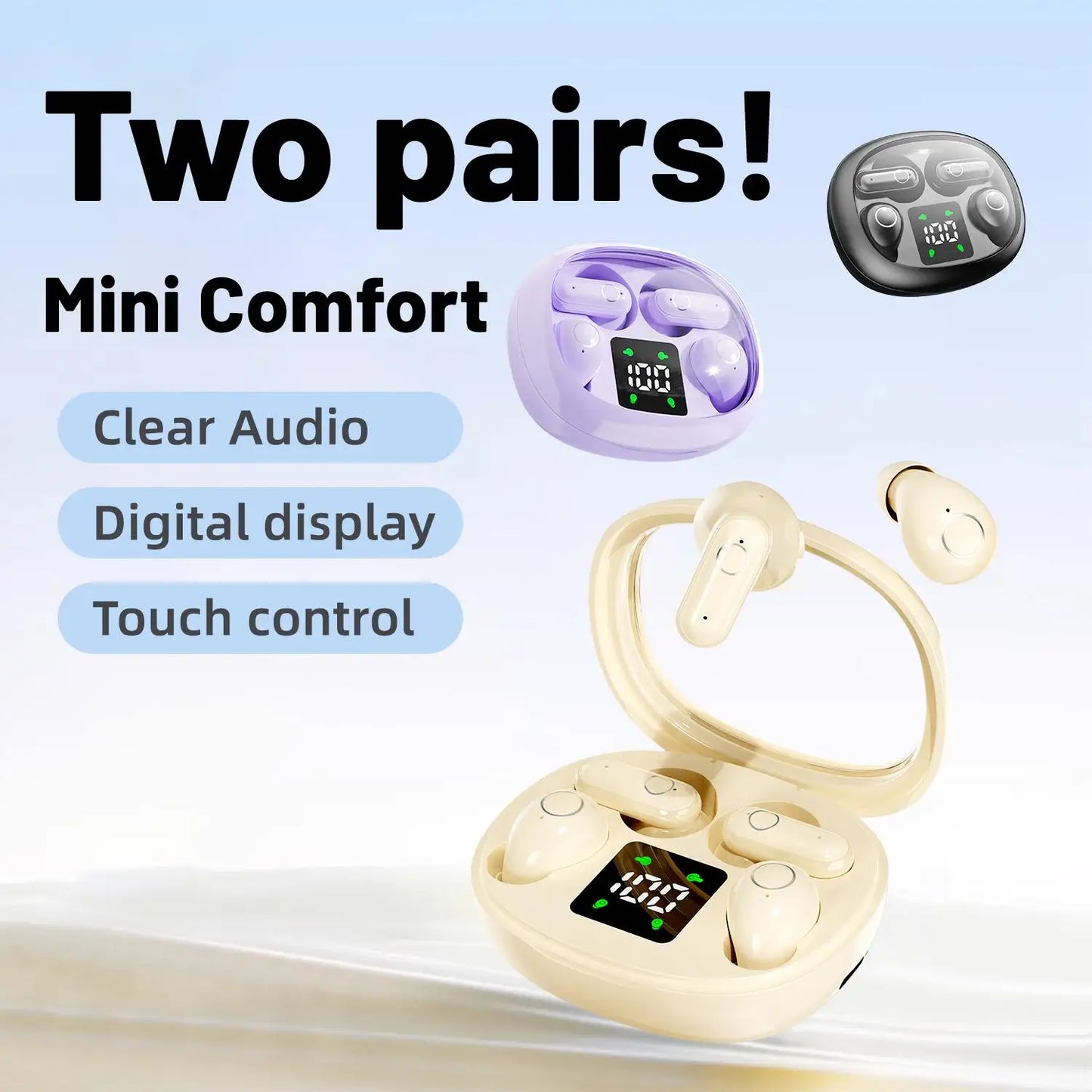 Mini Invisible Short Stem Bluetooth Earbuds 2 Pairs Waterproof Wireless Earphones with Mic for Sleep Sports Work
