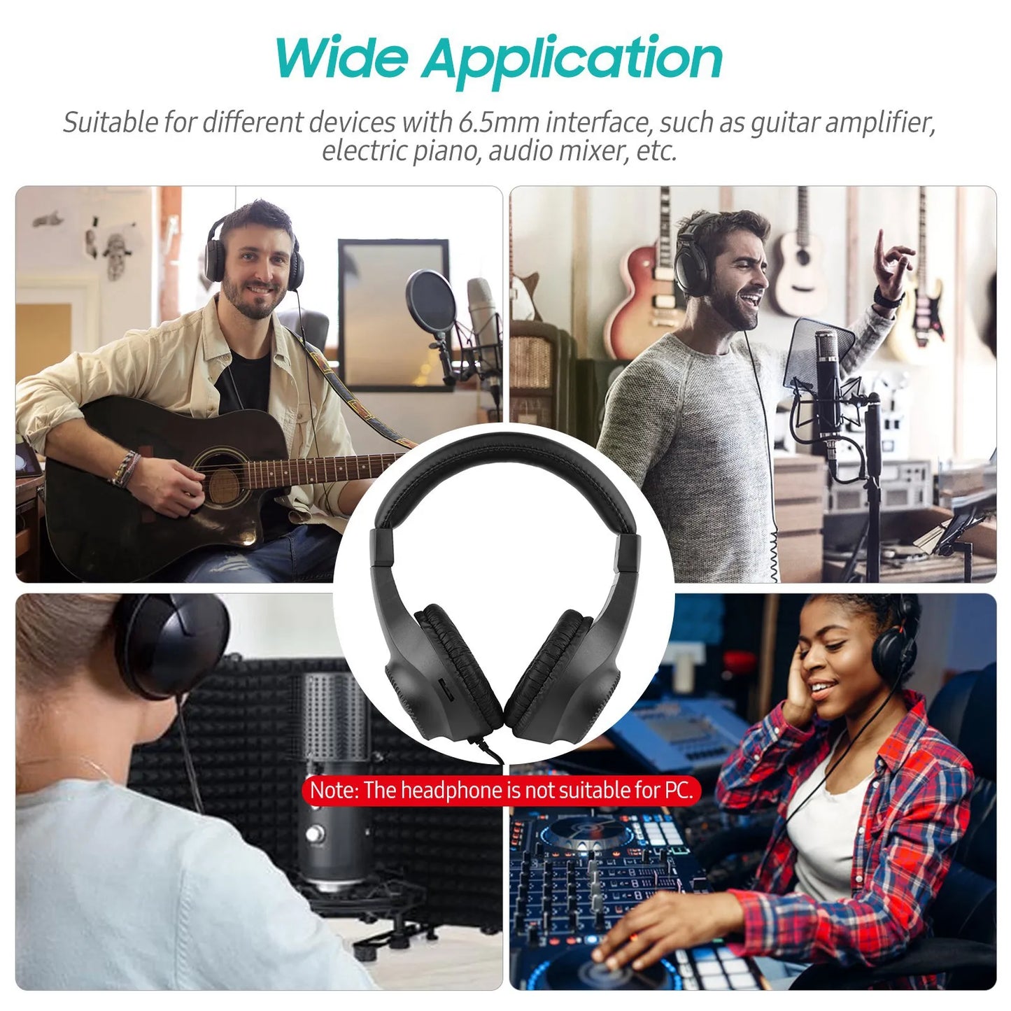 【New】Wired Headset Self Adjusting Headband 6.5mm Single Jack Stereo Monitoring Headphone for Electronic Musical Instruments