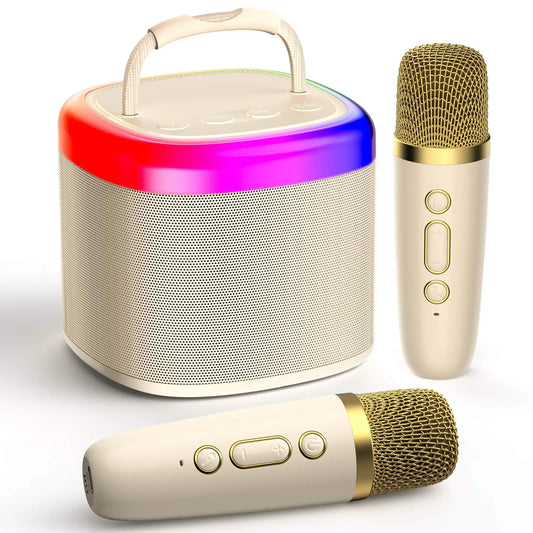 Mini Karaoke Machine，Portable Bluetooth Speaker with 2 Wireless Microphones,Birthday Gifts Suitable for Girls Aged 4 to 12