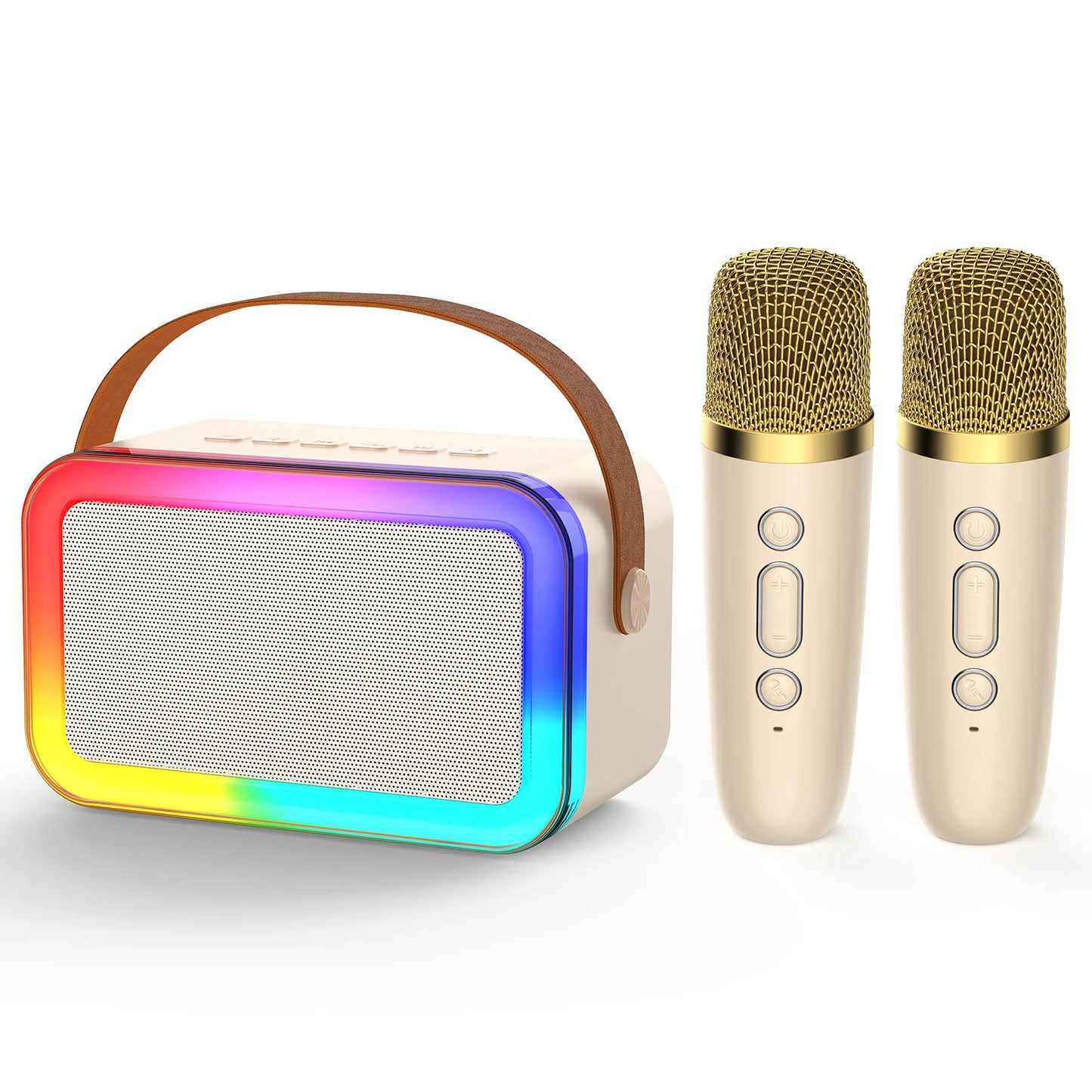 Portable Karaoke Machine with 2 Wireless Microphones, Bluetooth Speaker with Lights, Subwoofers for Home Party, 5 Voice Effects